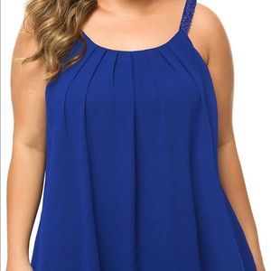 Blue sleeveless top with embellished straps